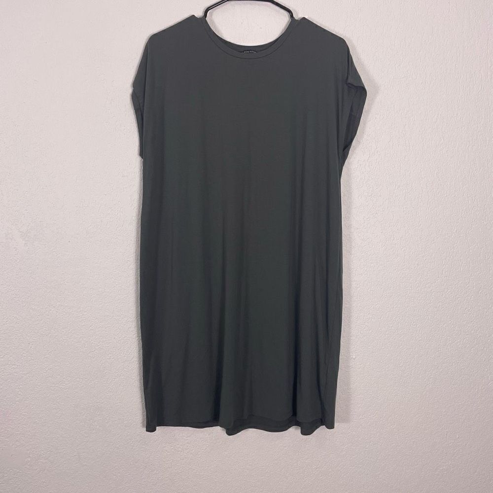Eileen Fisher Green Short Sleeve Shirt Dress Medium